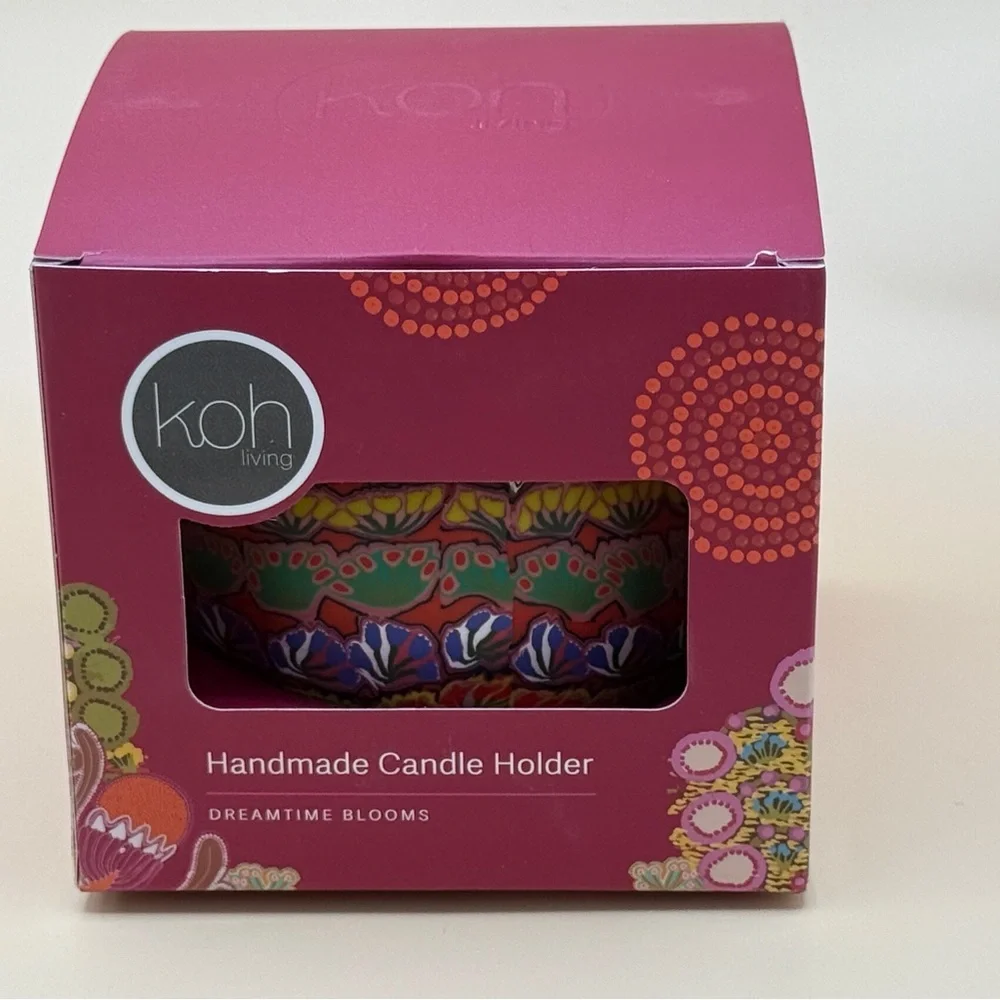 Tea Light candle holder. Australian Aboriginal vibrant boho design